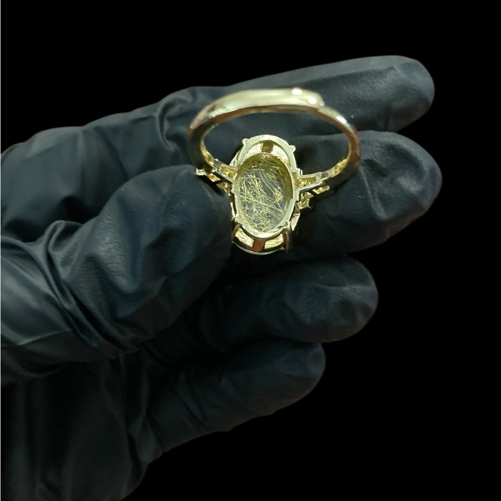 Genuine Rutilated Quartz Statement Gold-Tone Adjustable Eye-Catching Ring - Picture 9 of 11